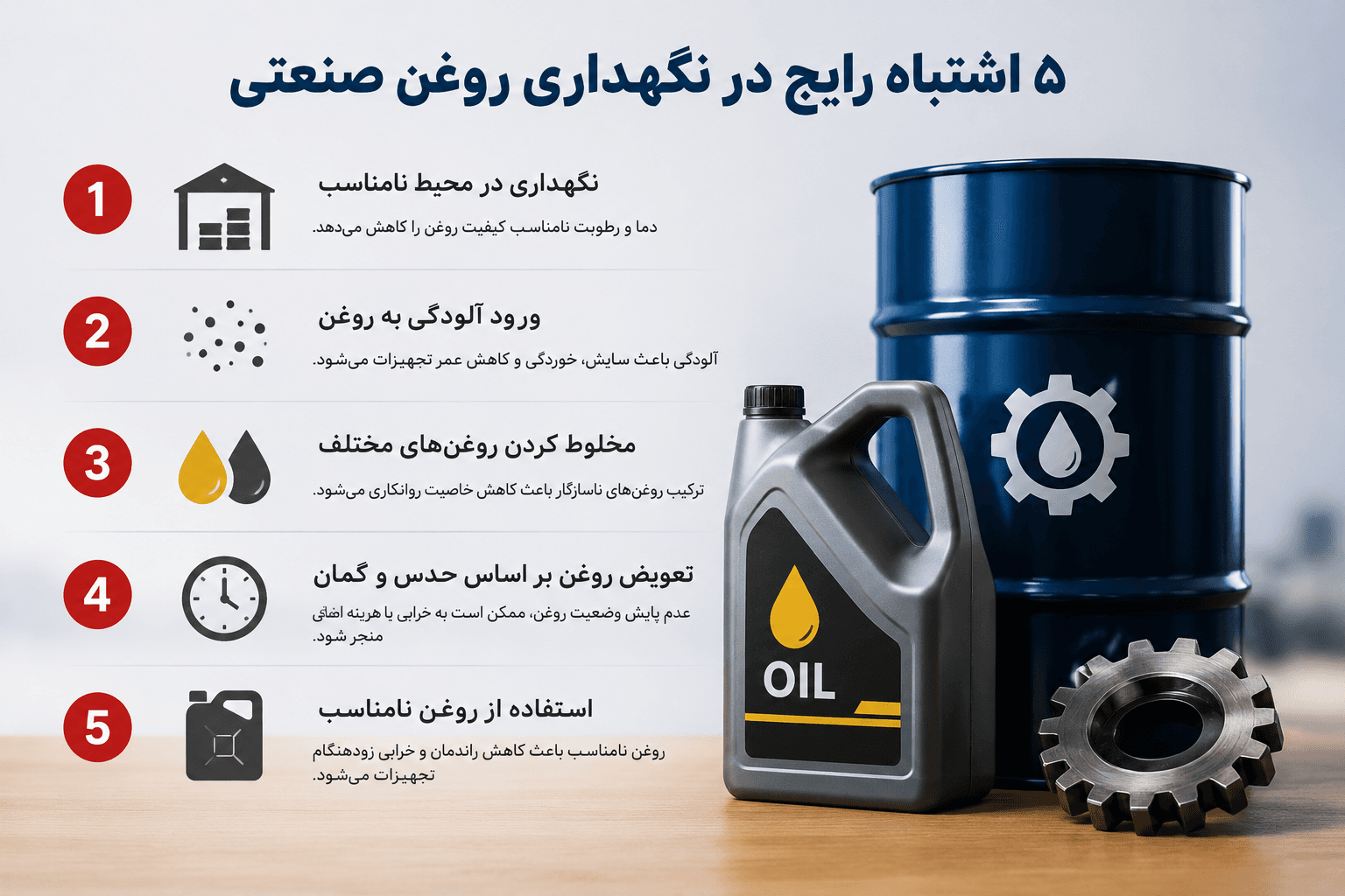 ۵ اشتباه رایج در نگهداری روغن صنعتی که می‌تواند به تجهیزات آسیب بزند
